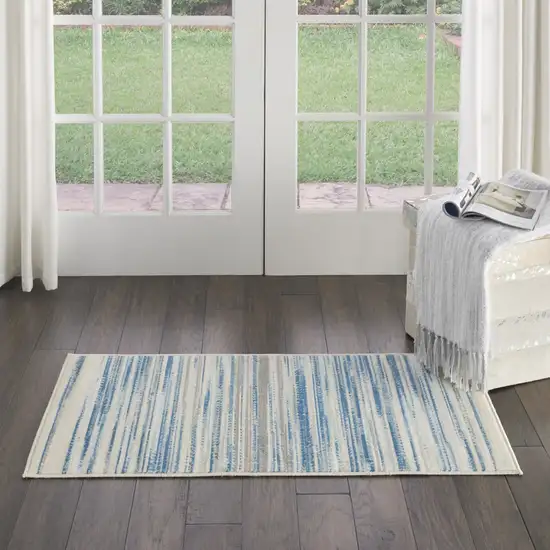 Ivory Blue and Gray Striped Area Rug Photo 4