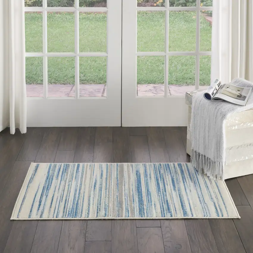 Ivory Blue and Gray Striped Area Rug Photo 4