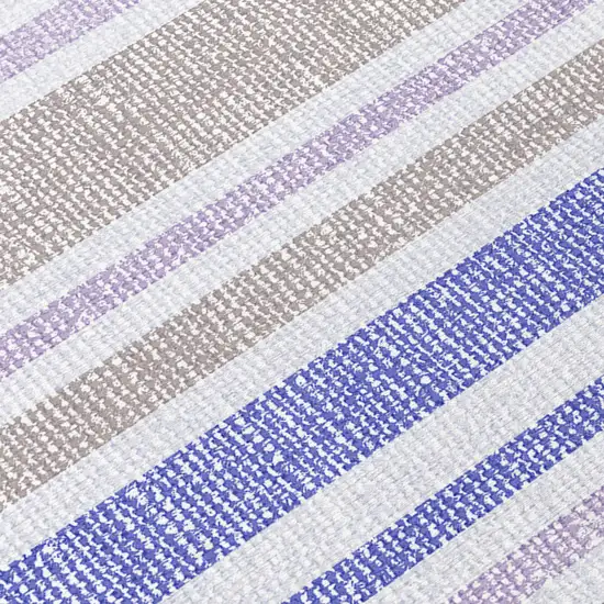 Ivory Blue and Gray Striped Washable Non Skid Indoor Outdoor Area Rug Photo 9