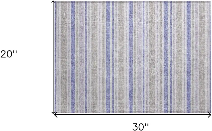 Ivory Blue and Gray Striped Washable Non Skid Indoor Outdoor Area Rug Photo 3