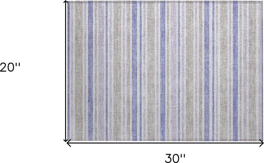 Ivory Blue and Gray Striped Washable Non Skid Indoor Outdoor Area Rug Photo 3