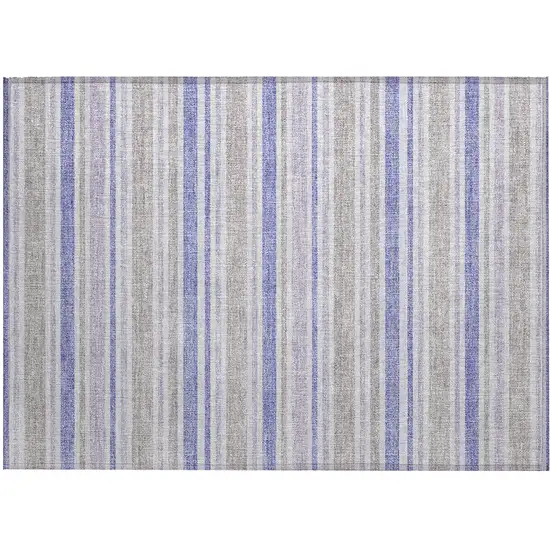 Ivory Blue and Gray Striped Washable Non Skid Indoor Outdoor Area Rug Photo 2