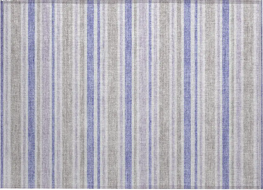 Ivory Blue and Gray Striped Washable Non Skid Indoor Outdoor Area Rug Photo 2