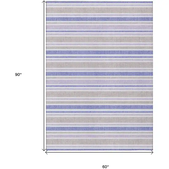 Ivory Blue and Gray Striped Washable Non Skid Indoor Outdoor Area Rug Photo 3