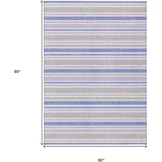 Ivory Blue and Gray Striped Washable Non Skid Indoor Outdoor Area Rug Photo 3
