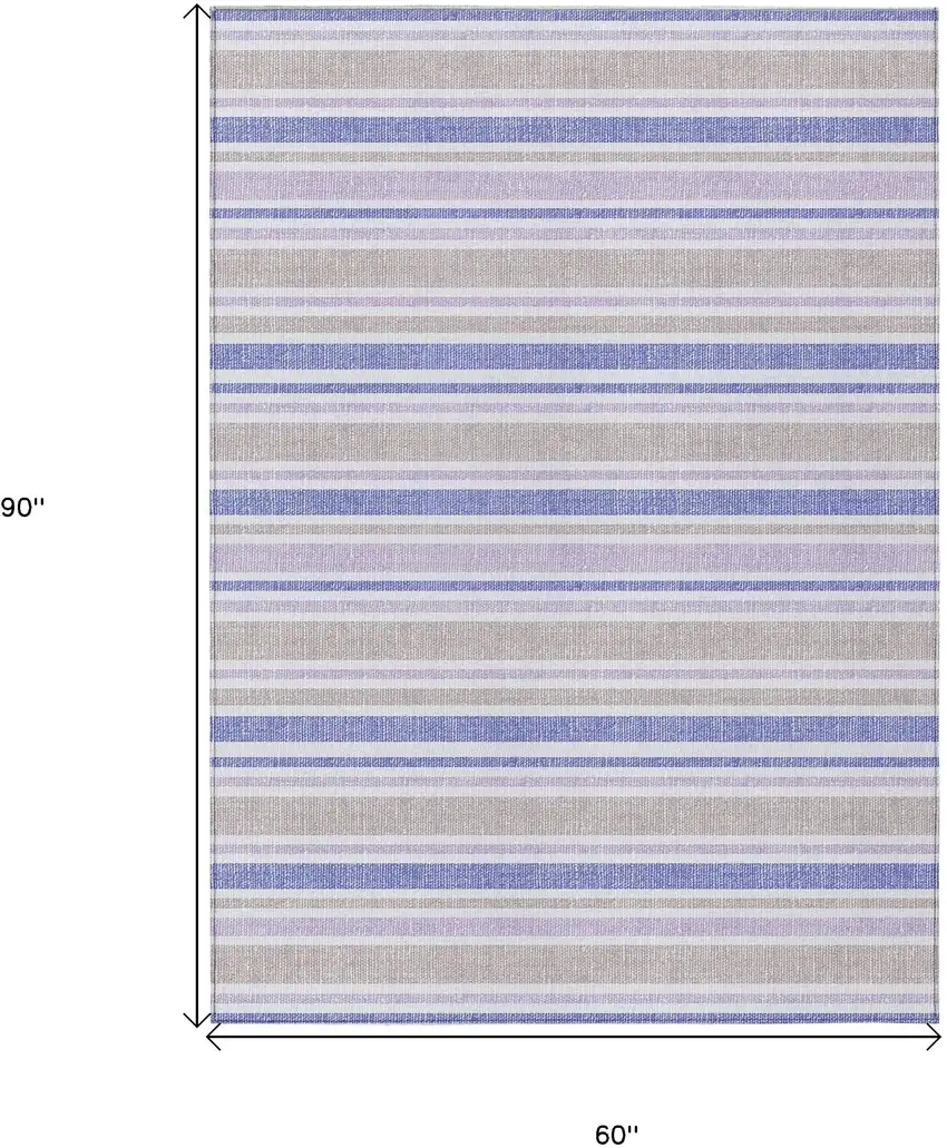 Ivory Blue and Gray Striped Washable Non Skid Indoor Outdoor Area Rug Photo 3
