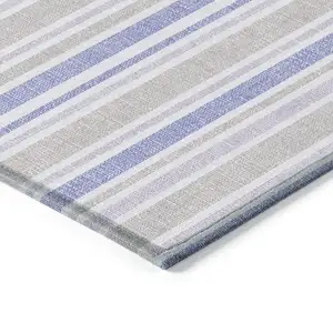 Photo of Ivory Blue and Gray Striped Washable Non Skid Indoor Outdoor Area Rug