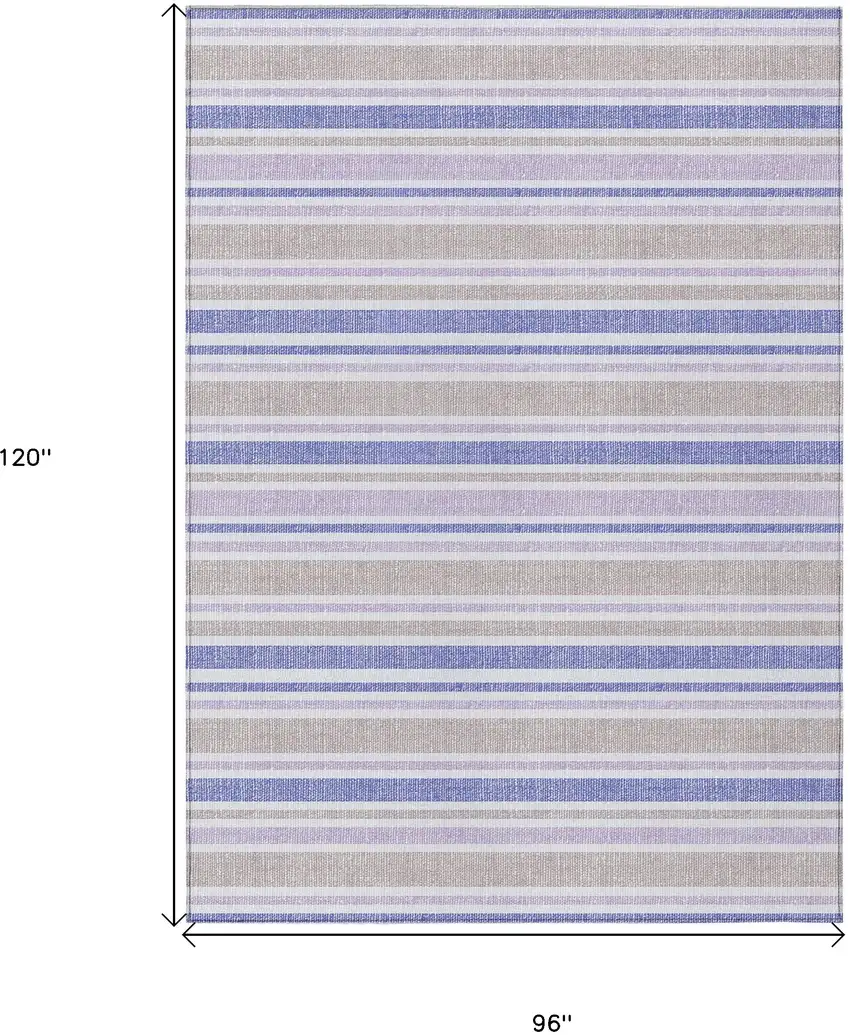 Ivory Blue and Gray Striped Washable Indoor Outdoor Area Rug Photo 3