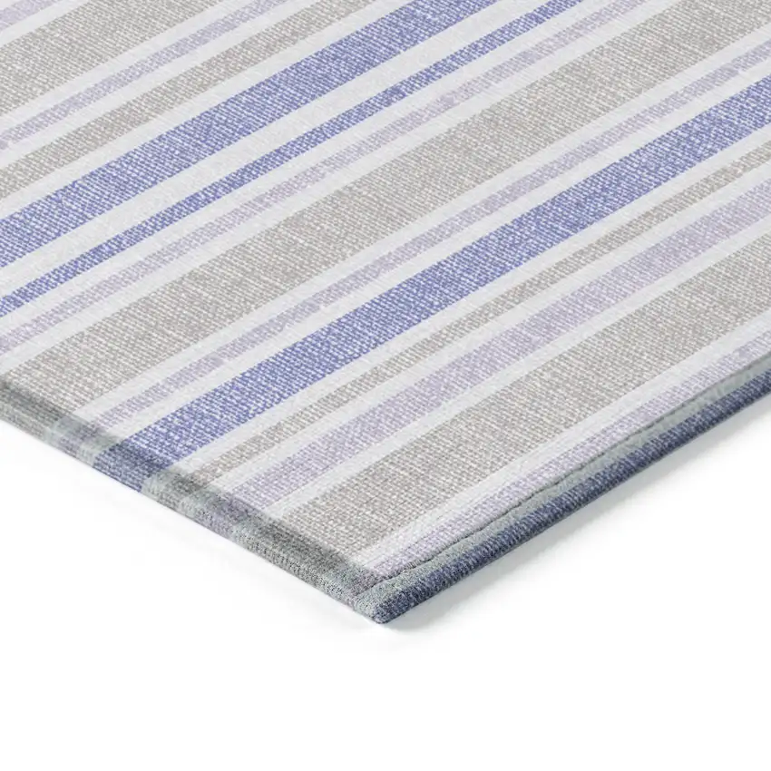 Ivory Blue and Gray Striped Washable Non Skid Indoor Outdoor Area Rug Photo 6