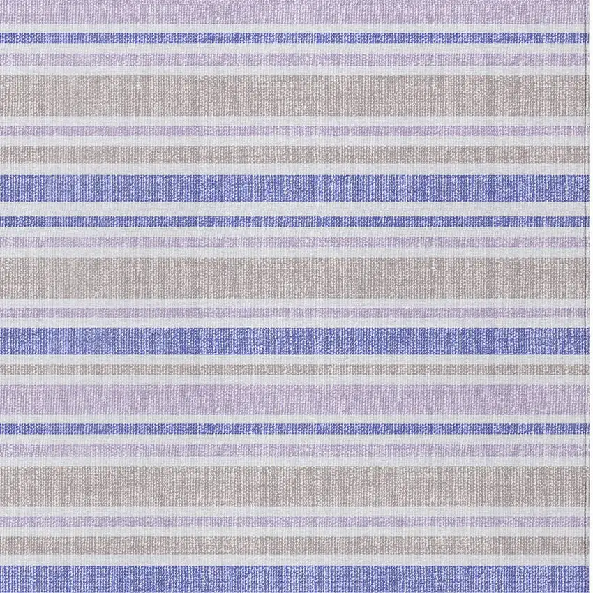 Ivory Blue and Gray Striped Washable Non Skid Indoor Outdoor Area Rug Photo 4
