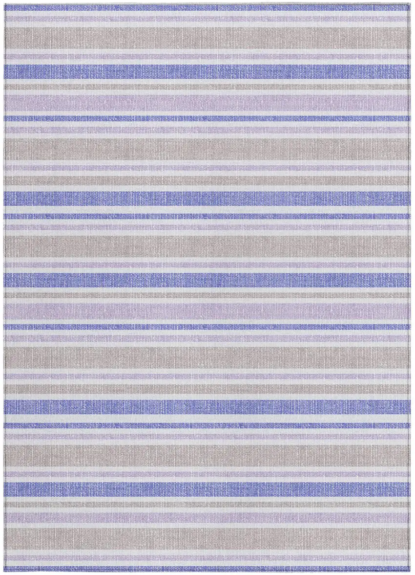 Ivory Blue and Gray Striped Washable Non Skid Indoor Outdoor Area Rug Photo 3