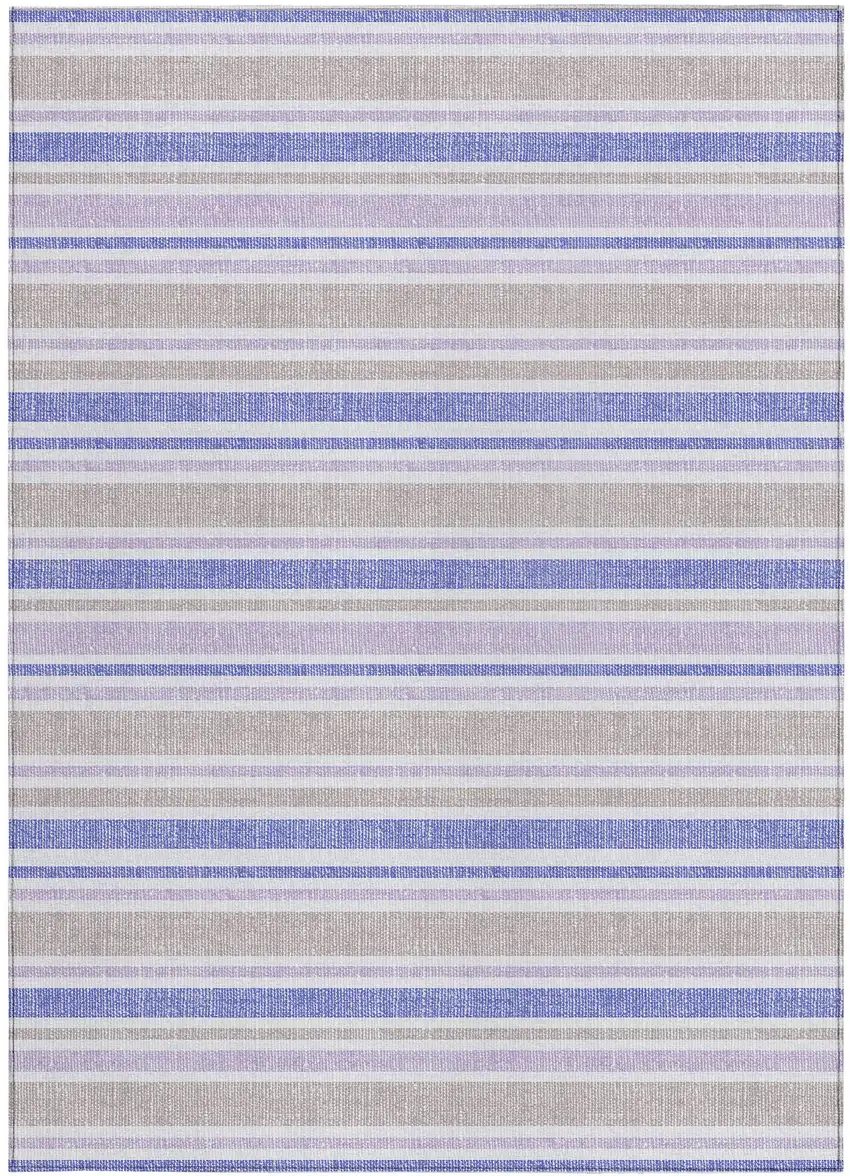 Ivory Blue and Gray Striped Washable Non Skid Indoor Outdoor Area Rug Photo 3