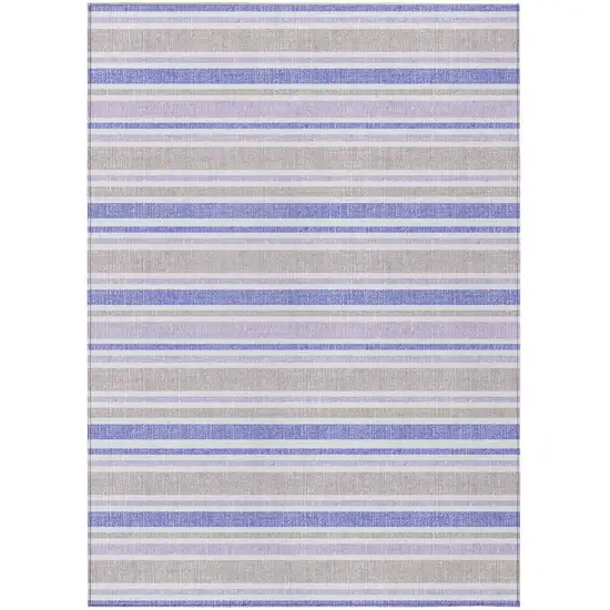 Ivory Blue and Gray Striped Washable Non Skid Indoor Outdoor Area Rug Photo 2