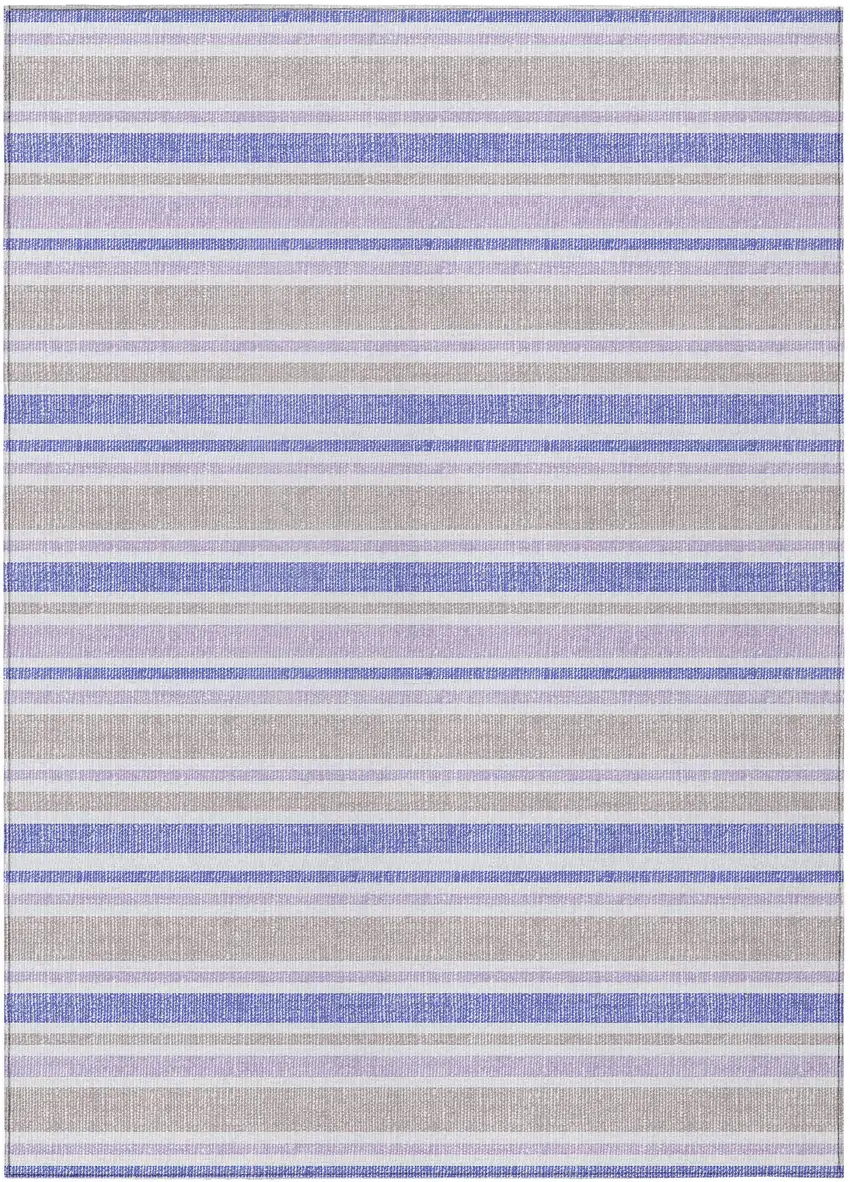 Ivory Blue and Gray Striped Washable Non Skid Indoor Outdoor Area Rug Photo 2