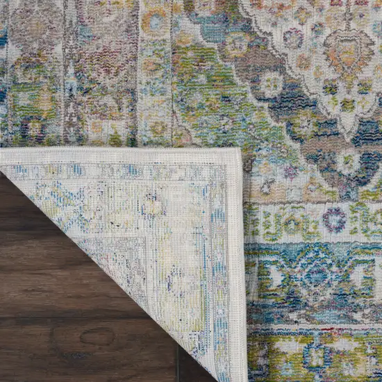Ivory Blue and Green Floral Distressed Non Skid Area Rug Photo 9