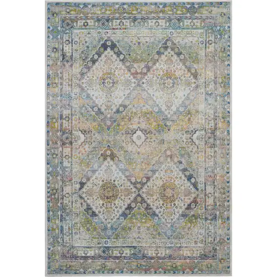 Ivory Blue and Green Floral Distressed Non Skid Area Rug Photo 1
