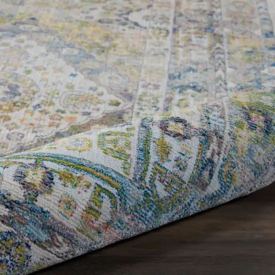Ivory Blue and Green Floral Distressed Non Skid Area Rug Photo 8