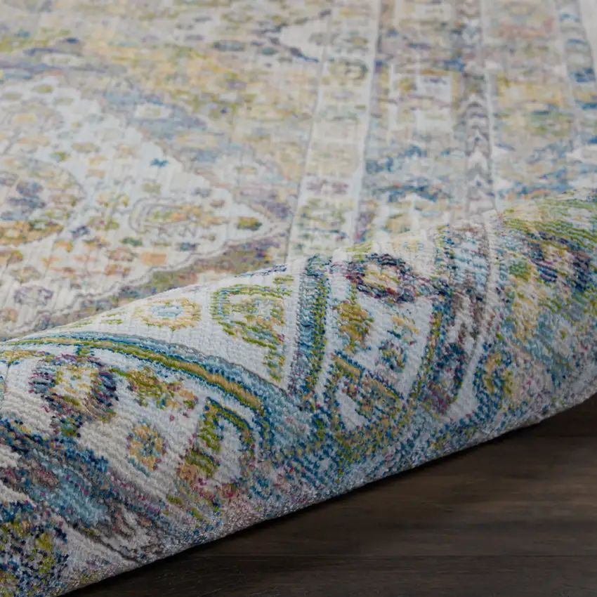 Ivory Blue and Green Floral Distressed Non Skid Area Rug Photo 8