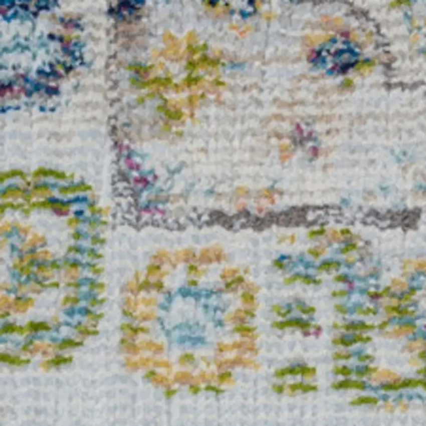 Ivory Blue and Green Floral Distressed Non Skid Area Rug Photo 3