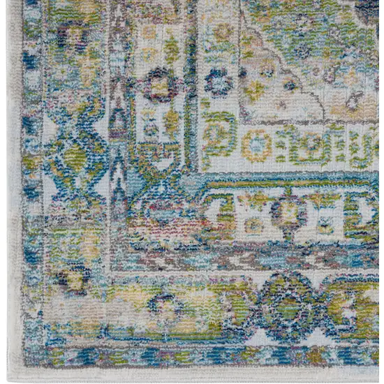 Ivory Blue and Green Floral Distressed Non Skid Area Rug Photo 4