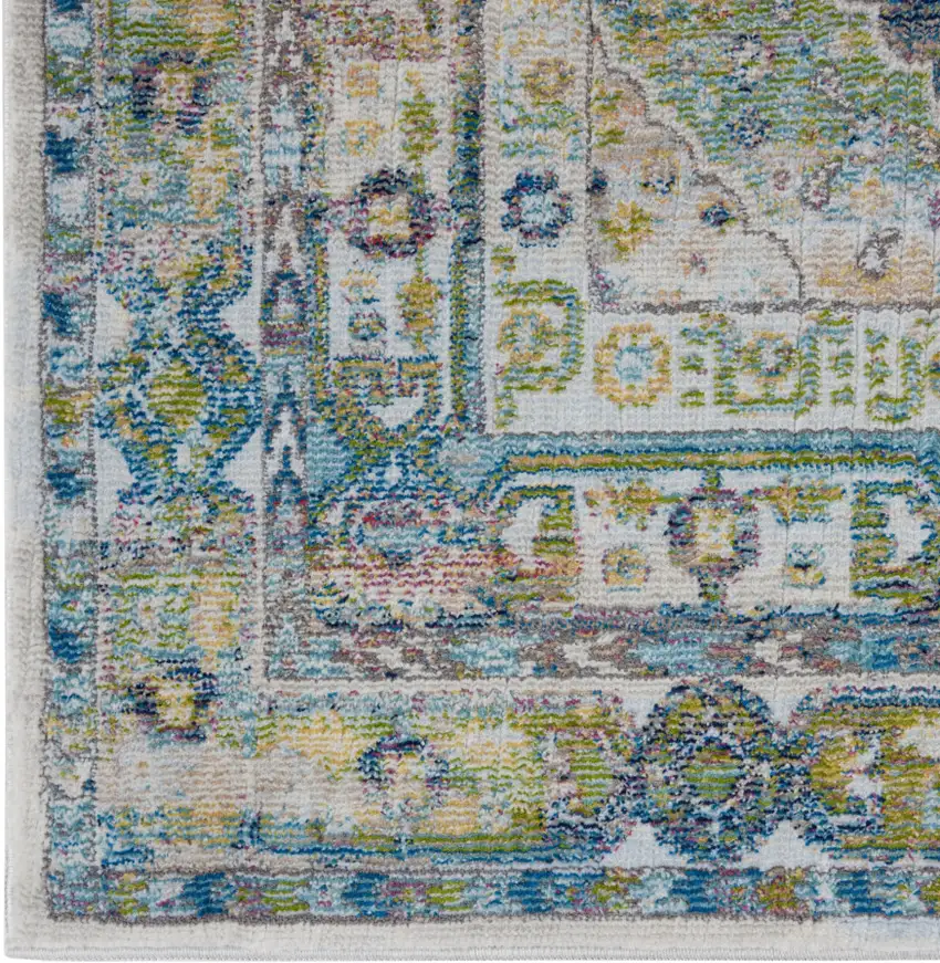 Ivory Blue and Green Floral Distressed Non Skid Area Rug Photo 4