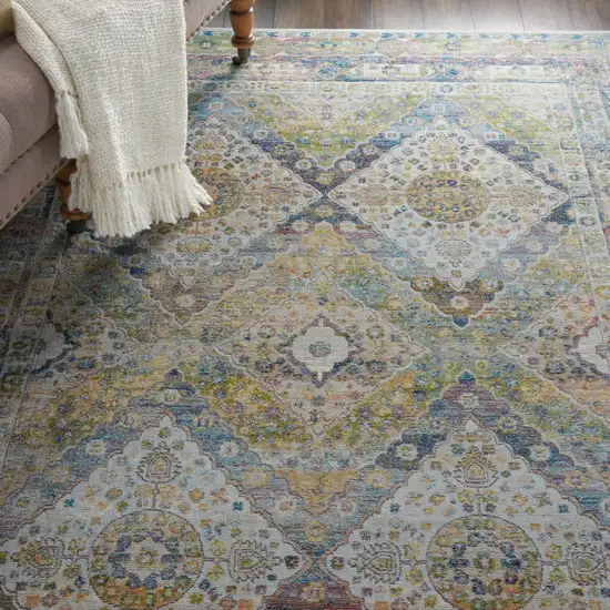 Ivory Blue and Green Floral Distressed Non Skid Area Rug Photo 6