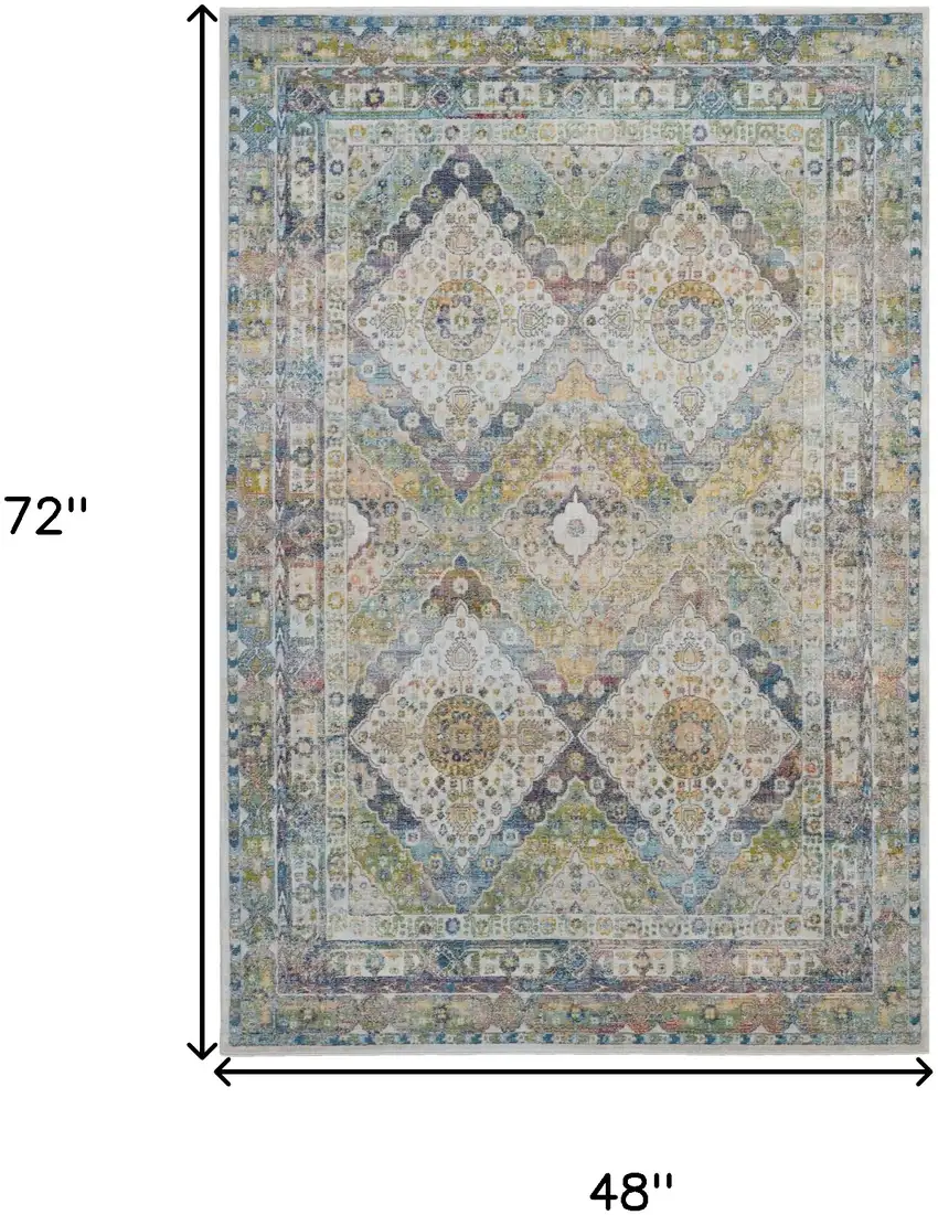 Ivory Blue and Green Floral Distressed Non Skid Area Rug Photo 3
