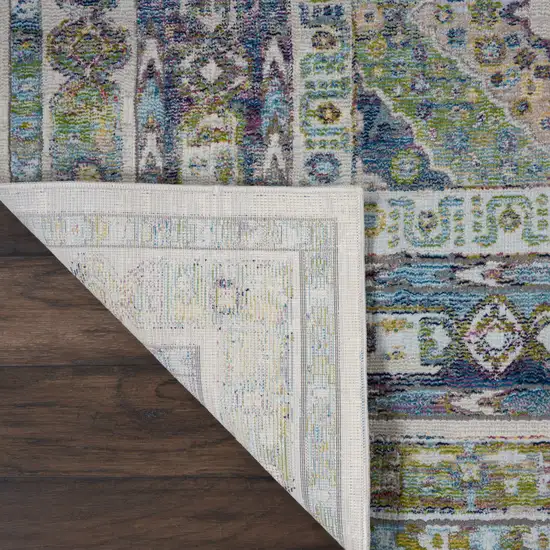 Ivory Blue and Green Floral Distressed Non Skid Area Rug Photo 8