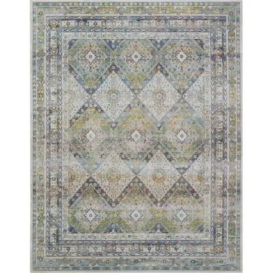 Ivory Blue and Green Floral Distressed Non Skid Area Rug Photo 5