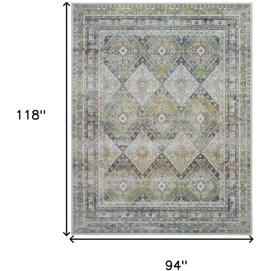 Ivory Blue and Green Floral Distressed Non Skid Area Rug Photo 3