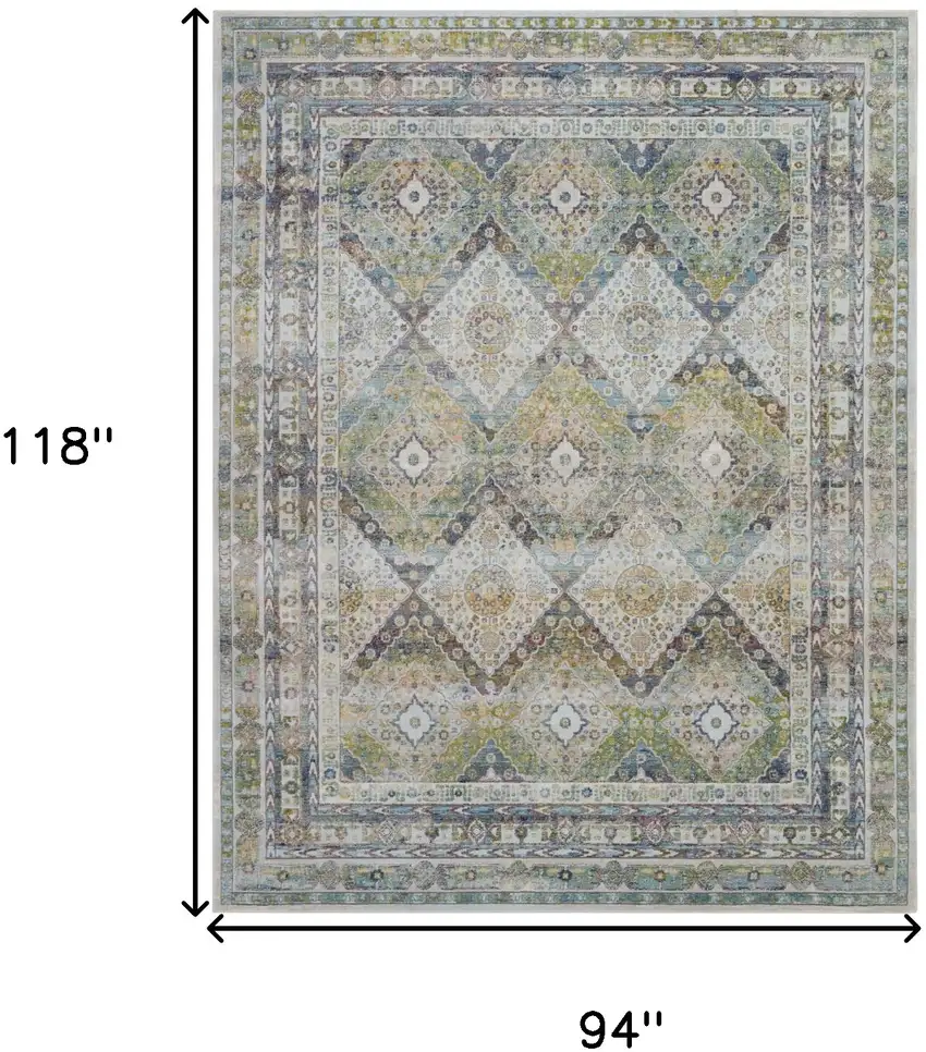 Ivory Blue and Green Floral Distressed Non Skid Area Rug Photo 3