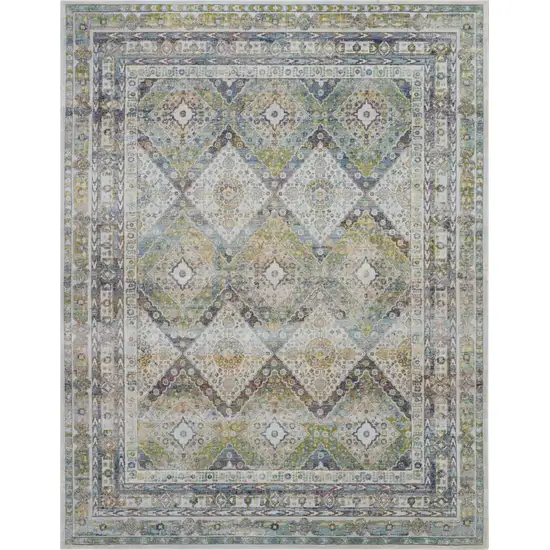 Ivory Blue and Green Floral Distressed Non Skid Area Rug Photo 2