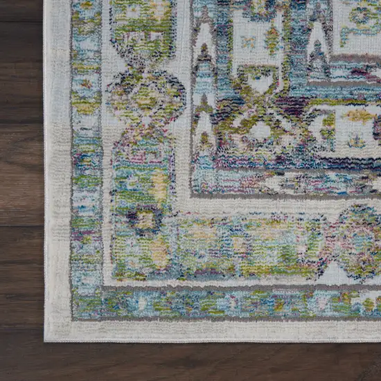 Ivory Blue and Green Floral Distressed Non Skid Area Rug Photo 4