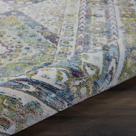 Ivory Blue and Green Floral Distressed Non Skid Area Rug Photo 9