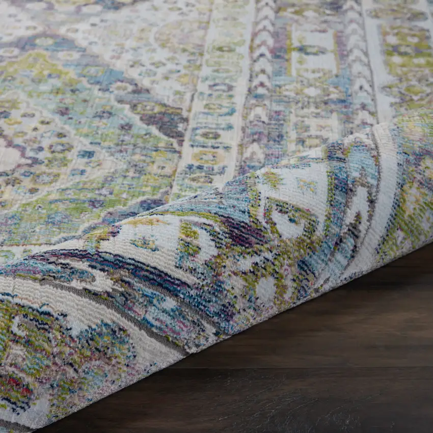 Ivory Blue and Green Floral Distressed Non Skid Area Rug Photo 9