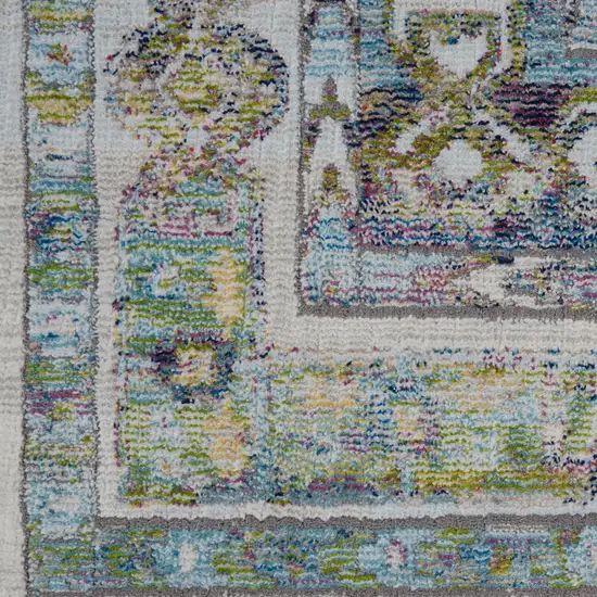 Ivory Blue and Green Floral Distressed Non Skid Area Rug Photo 7