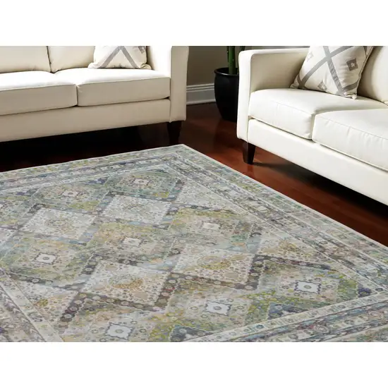 Ivory Blue and Green Floral Distressed Non Skid Area Rug Photo 1