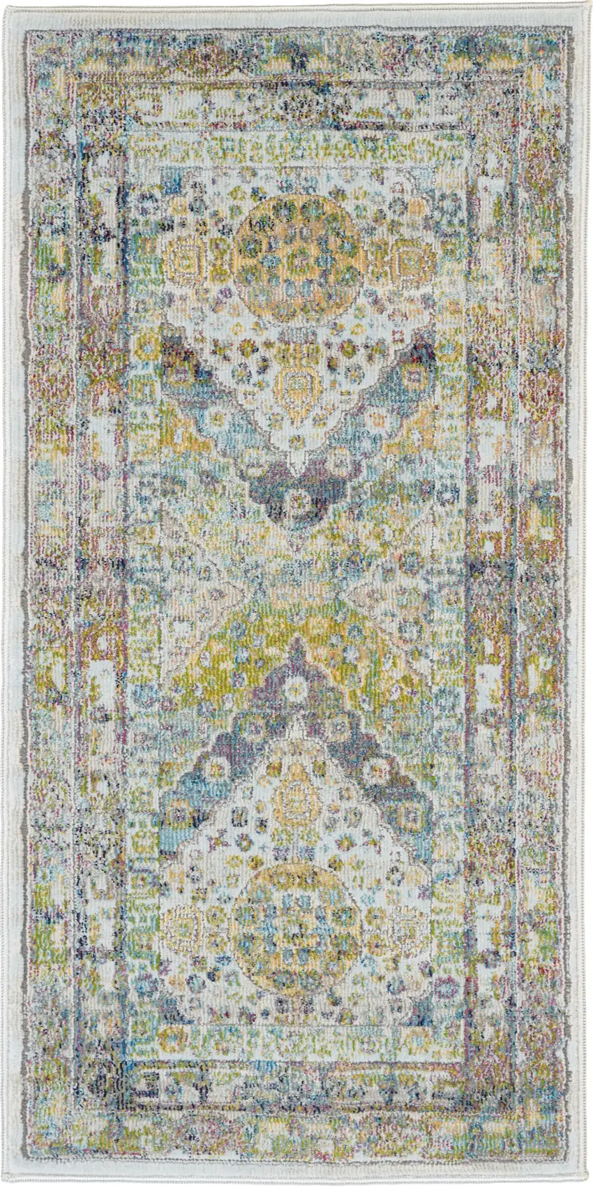 Ivory Blue and Green Floral Distressed Non Skid Area Rug Photo 2