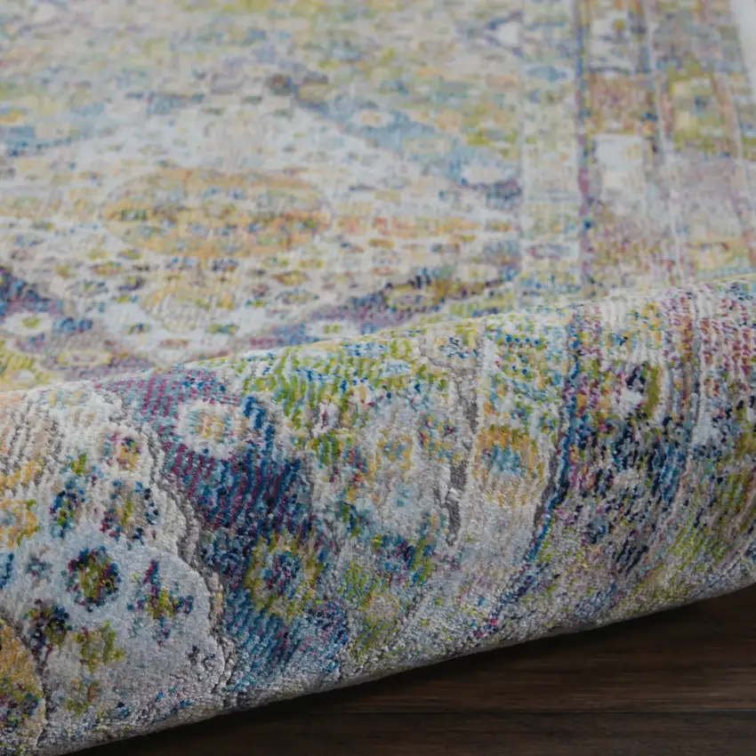 Ivory Blue and Green Floral Distressed Non Skid Area Rug Photo 5