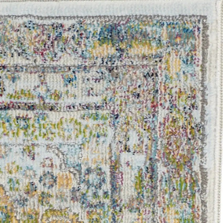Ivory Blue and Green Floral Distressed Non Skid Area Rug Photo 8