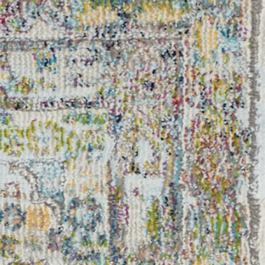 Ivory Blue and Green Floral Distressed Non Skid Area Rug Photo 7