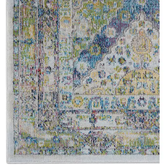 Ivory Blue and Green Floral Distressed Non Skid Area Rug Photo 6