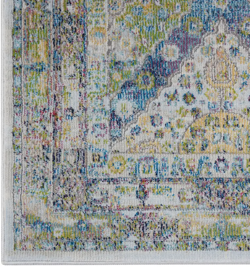 Ivory Blue and Green Floral Distressed Non Skid Area Rug Photo 6