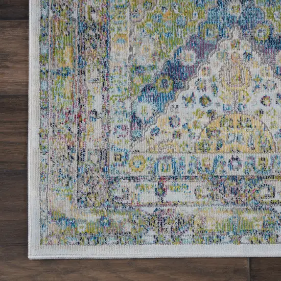 Ivory Blue and Green Floral Distressed Non Skid Area Rug Photo 8