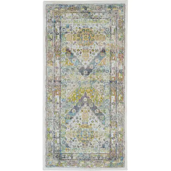 Ivory Blue and Green Floral Distressed Non Skid Area Rug Photo 1