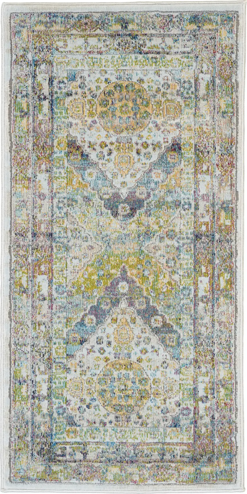 Ivory Blue and Green Floral Distressed Non Skid Area Rug Photo 1