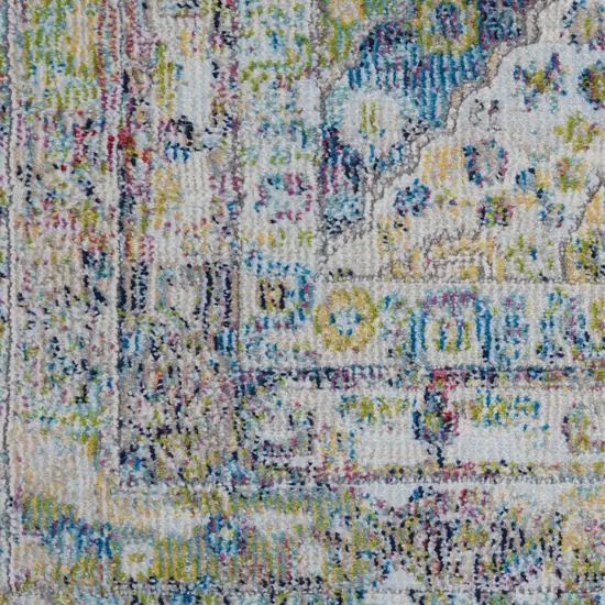 Ivory Blue and Green Floral Distressed Non Skid Area Rug Photo 9