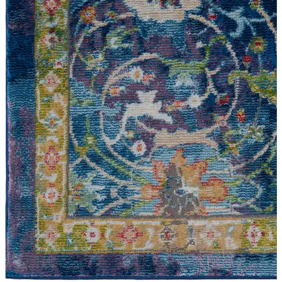 Ivory Blue and Green Floral Medallion Distressed Non Skid Area Rug Photo 7