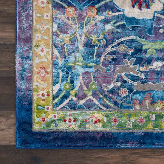 Ivory Blue and Green Floral Medallion Distressed Non Skid Area Rug Photo 6