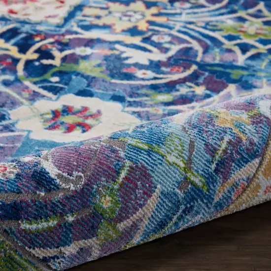 Ivory Blue and Green Floral Medallion Distressed Non Skid Area Rug Photo 8